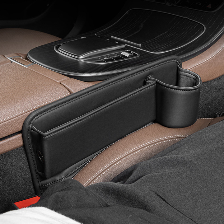 Luxury PU Leather Car Seat Gap Organizer with Cup Holder