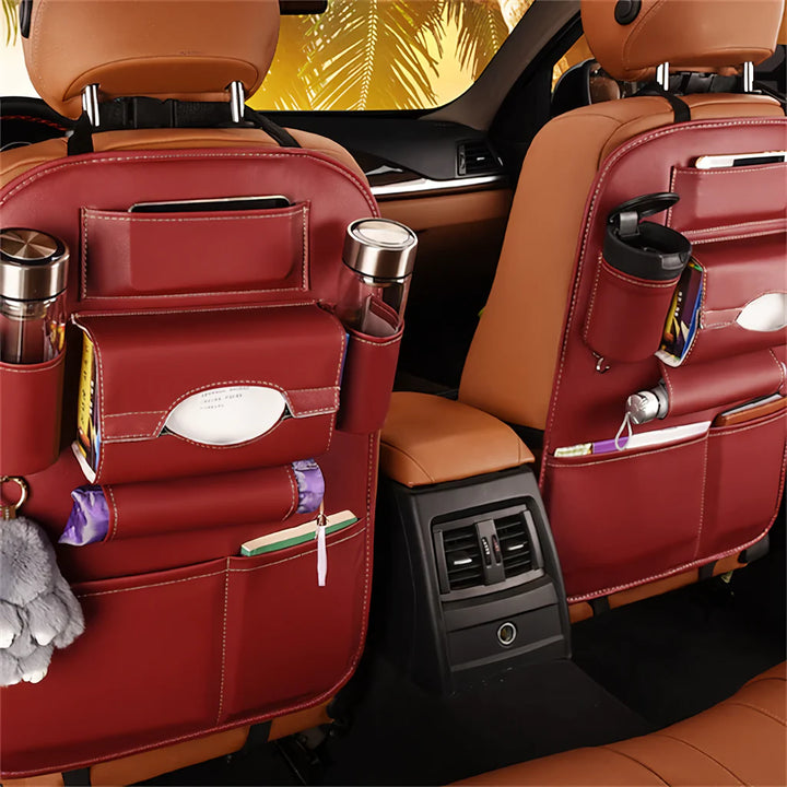 Luxury Multi-Pocket Leather Car Back Seat Organizer