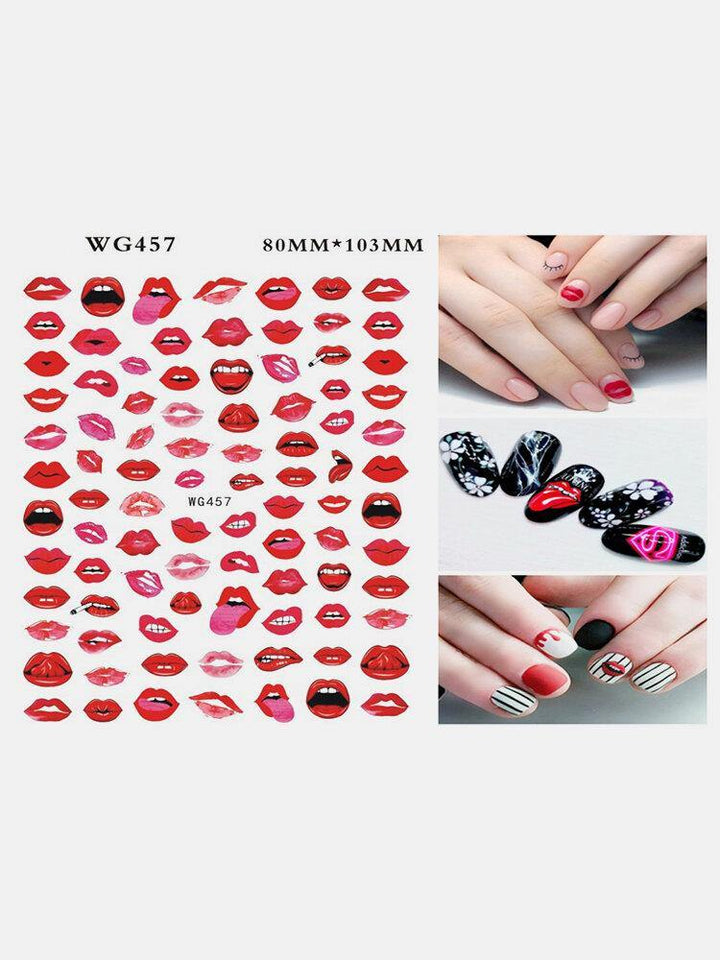 3D Nail Art Stickers Heart Colorful Red Lip Nail Transfer Decals Valentine's Day Tips - MRSLM