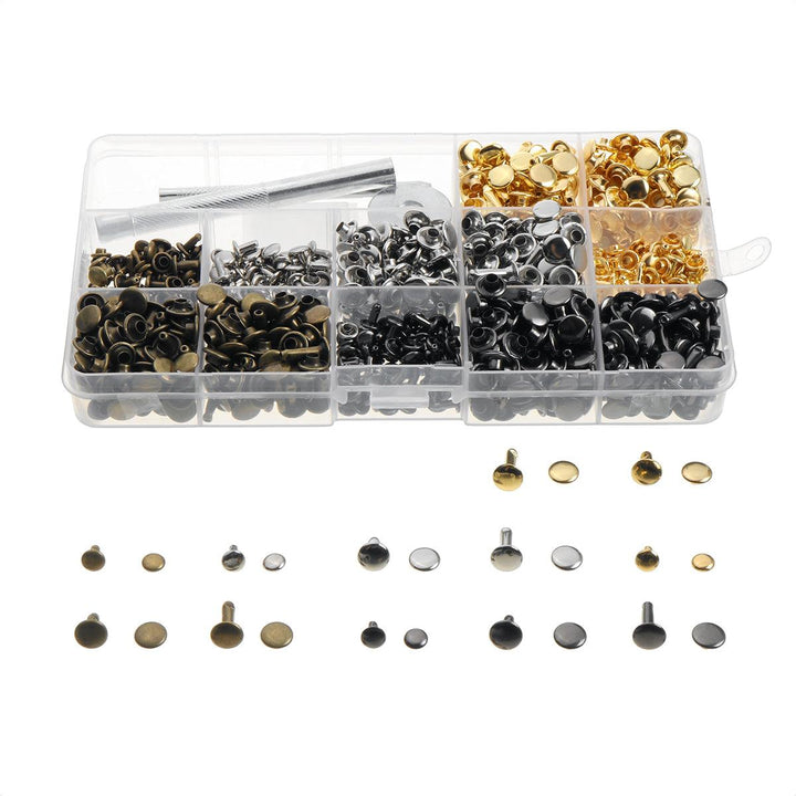 480 PCS Craft Leather Double Cap Rivets Kit Tubular Metal Studs Fixing Tools