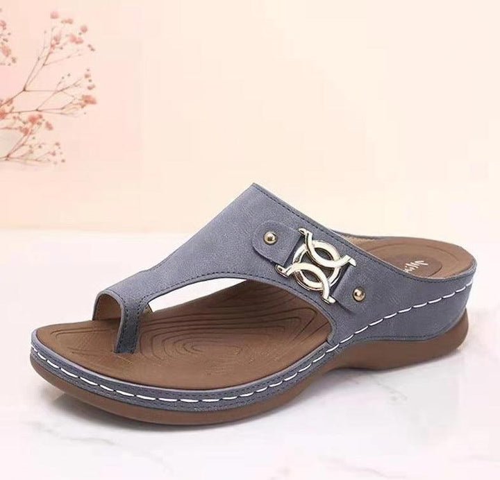 Large Size Sandals Women Summer Casual Flip Flops Wedge Heel Metal Decorative Women's Shoes