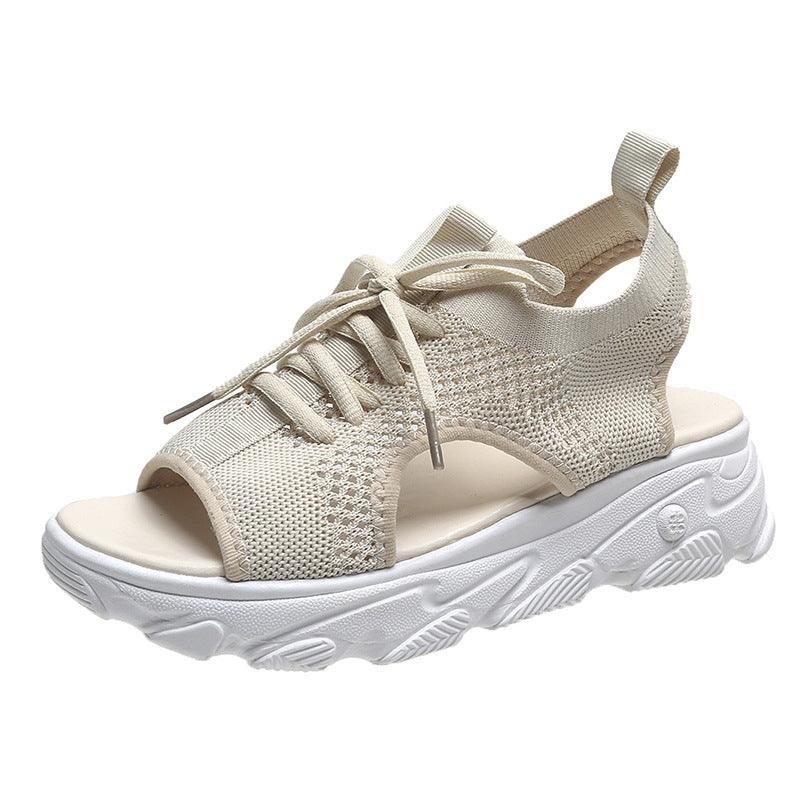 Thick-bottomed Mesh Soft-sole Fashion Casual Women's Shoes Flat Hollow