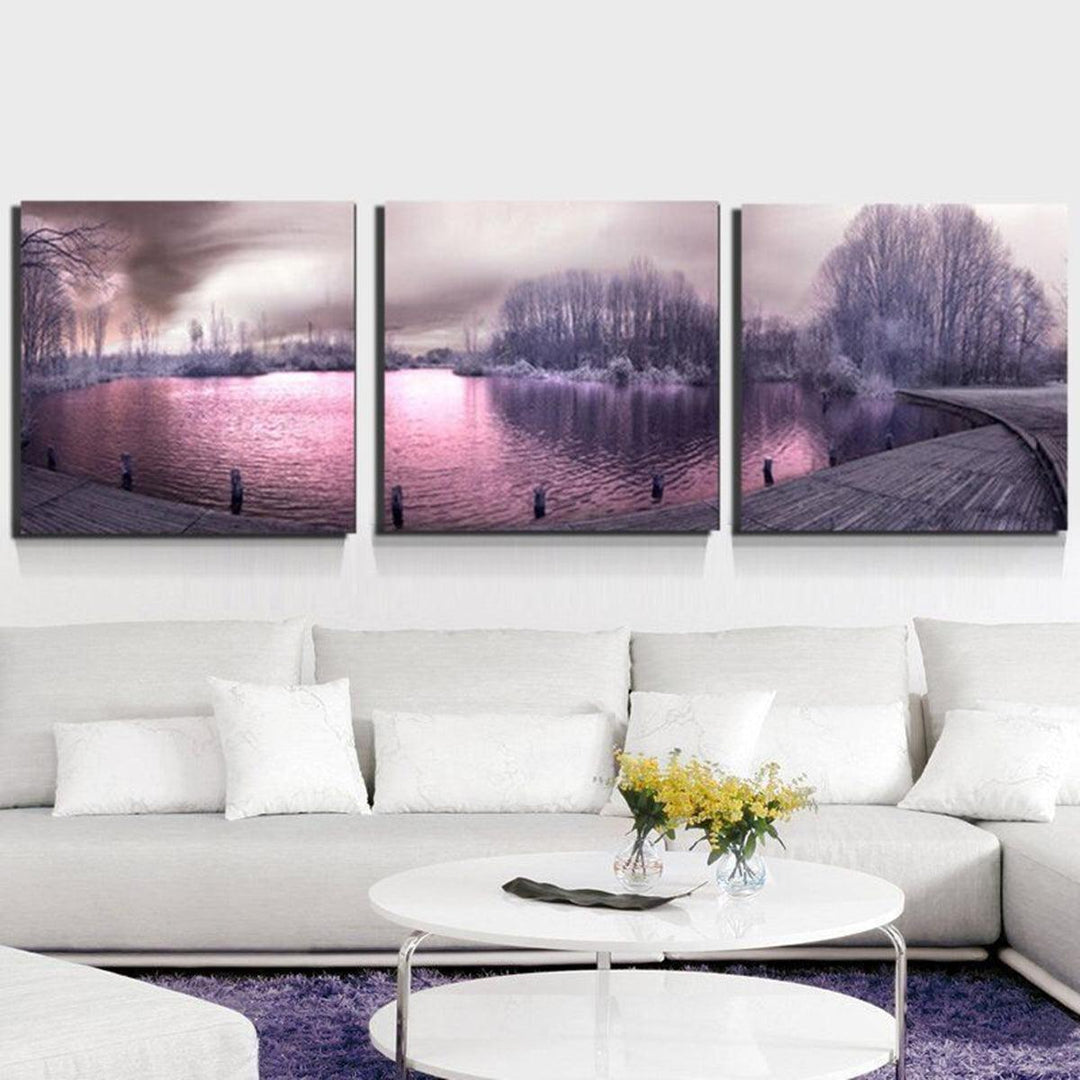 3Pcs Canvas Print Paintings Purple Lake Landscape Oil Painting Wall Decorative Printing Art Picture Frameless Home Office Decoration