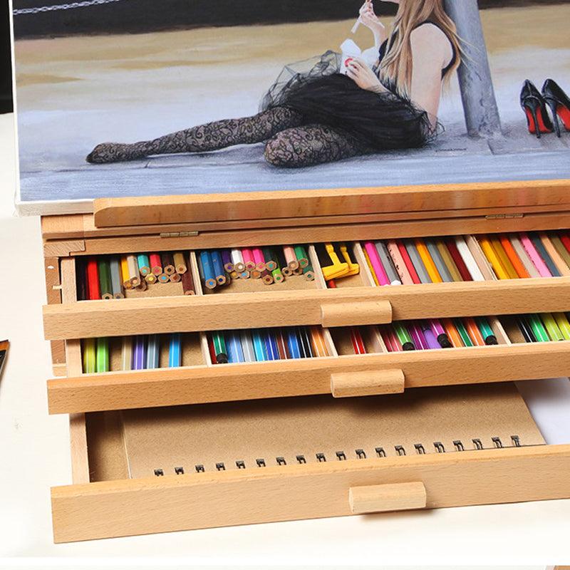 3-layer Artist Wooden Easel Tabletop Portable Painting Box Easel with Storage Drawer