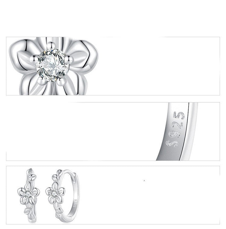 White Gold Zircon Flower Center Embellishment Stone Earrings