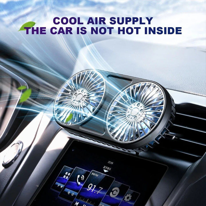 360¬∞ Rotating Dual-Head USB Car Fan with Ambient Lighting