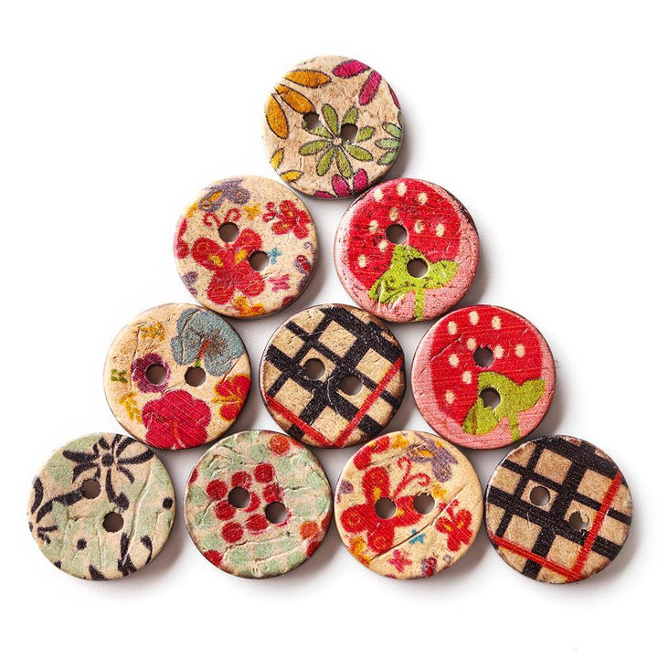 100 PCS Round Pattern Wooden Button Mixed 2 Hole Natural Sewing Children Handmade Clothes Buttons  (1)