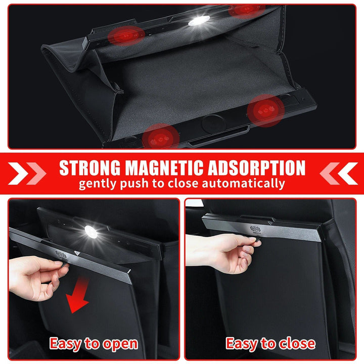 Waterproof Magnetic Car Trash Bag with LED & Leather Storage