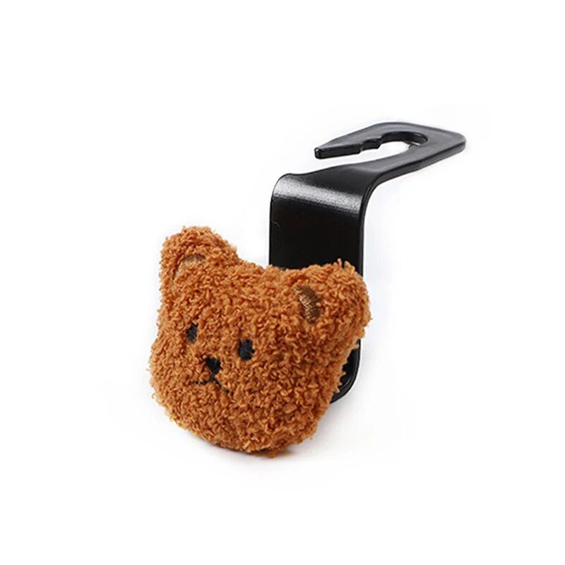 Cute Plush Bear Car Seat Back Hook with Decorative Pendant