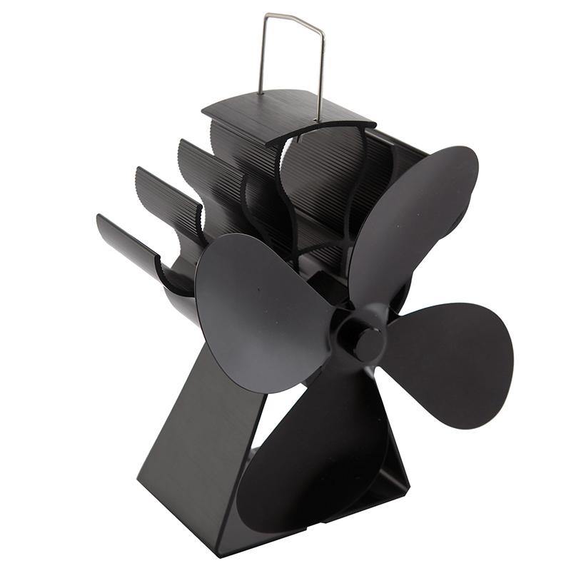 4 Blade Eco-friendly Black Stove Fan Low Noise Home Fireplace Fan Efficient Heat Distribution - MRSLM