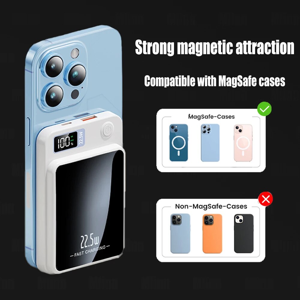 Ultra-Fast 20W PD Magnetic Wireless Power Bank - 20000mAh High-Capacity Charger for iPhone & Qi Devices