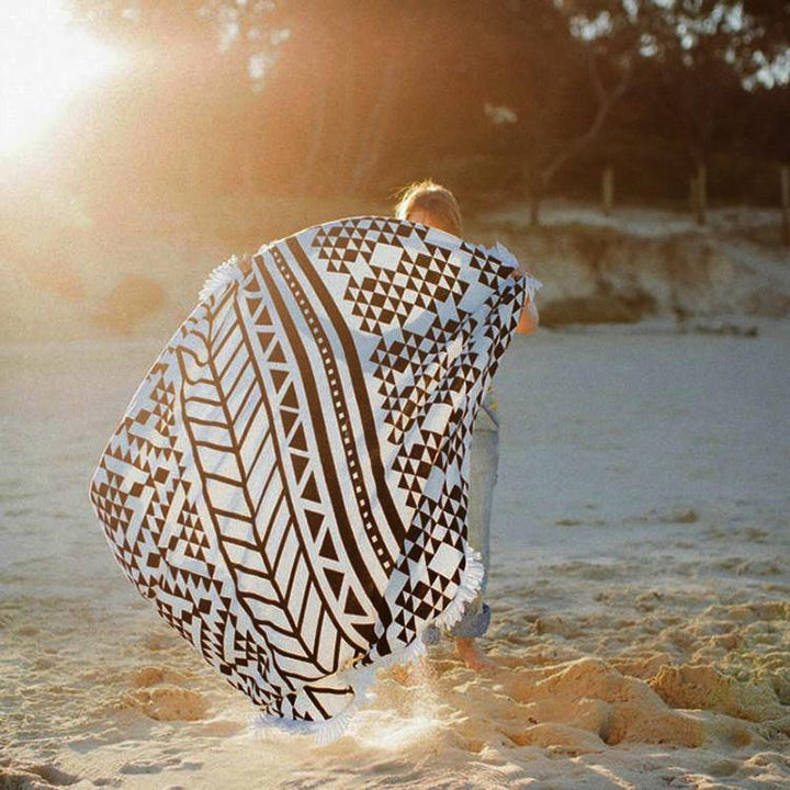 150cm Pure Cotton Bohemia Roud Tassel Knitted Beach Towel Lantern Towel Home Blanket