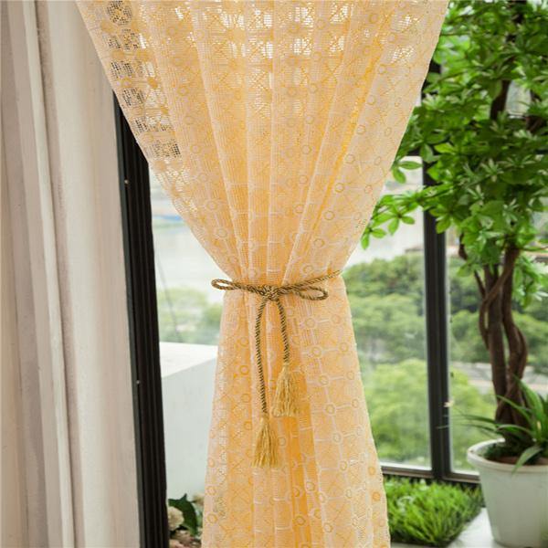 2 Panel Champagne Window Screening Hollow Out Bedroom Balcony Sheer Tulle Curtains