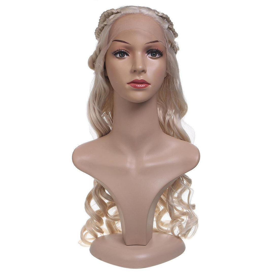 24'' Women Natural Wavy Lace Front Wig Girls Golden Blonde Curly Synthetic Hair