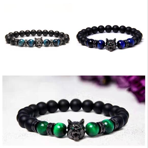 New Simple Style Domineering Wolf Head Bracelet Copper Micro-inlaid Men