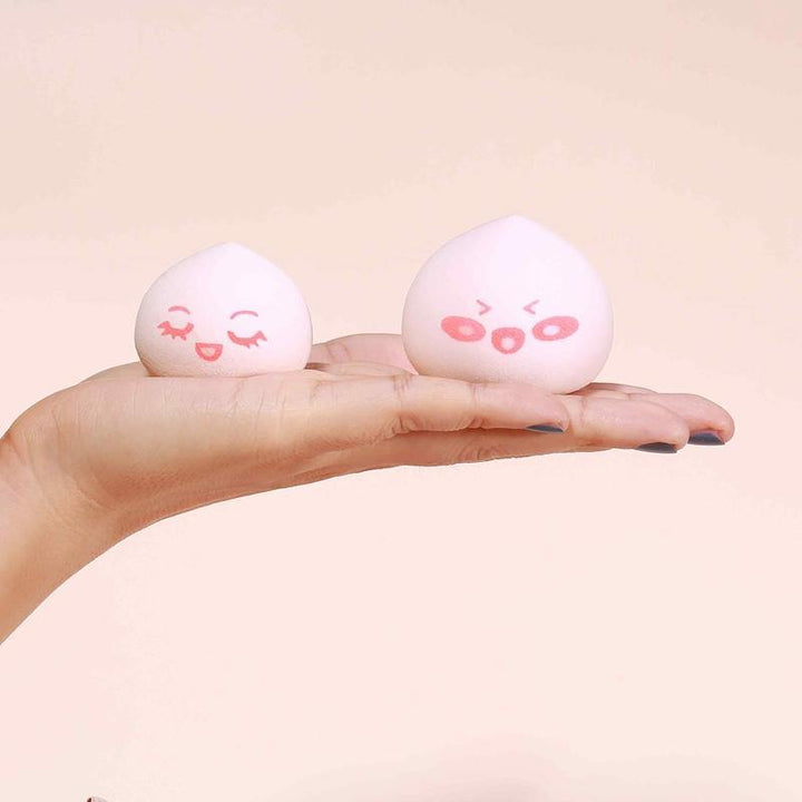 3PCS/SET makeup puff  sponge by WODWOD pink color peach shape with smile printing wet dry use maekup water drop sponge (#1)