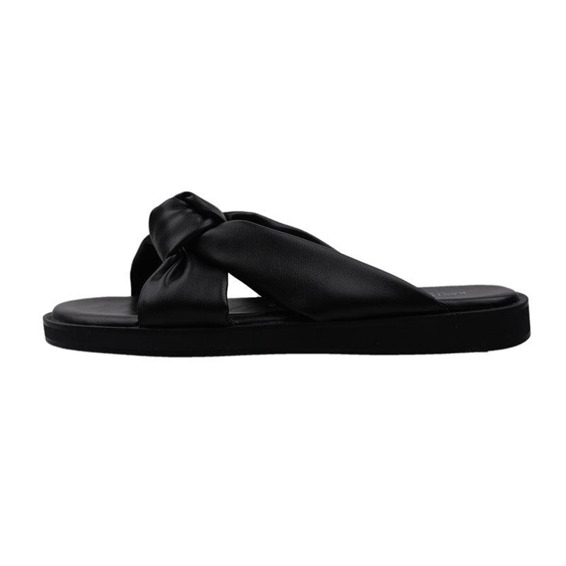 Simple Black Low-heel Soft-soled Slippers Summer