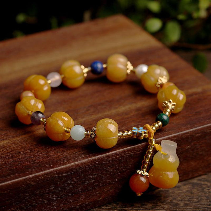 Fashion Golden Silk Jade Lotus Beads Jade Beaded Bracelet