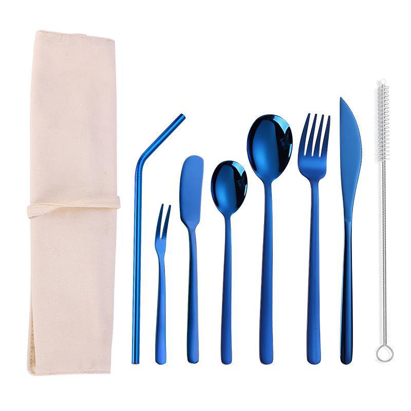 304 Stainless Steel Cutter Fork Spoon Set Portable Camouflage Western Tableware Bag Outdoor Dinnerware Set