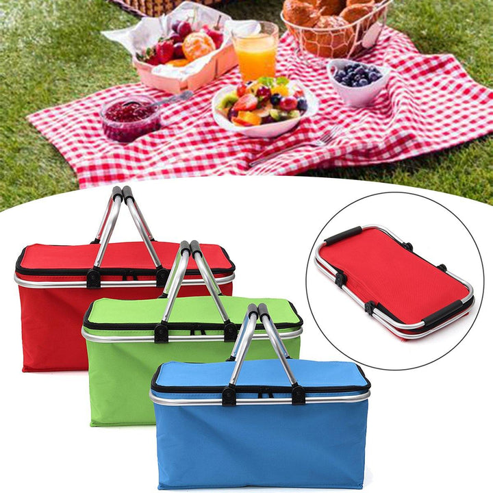 30L Large Folding Insulated Thermal Cooler Bag Picnic Camping Lunch Storage Baskets (Red)