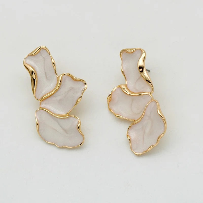 Trendy Zinc Alloy Cream Enamel Petal Earrings