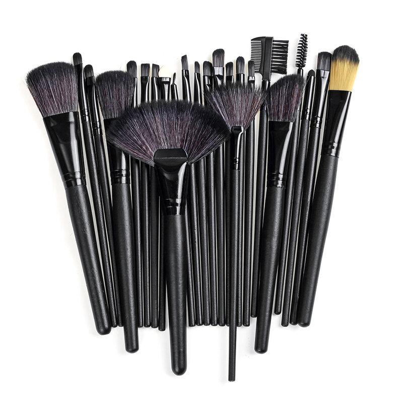 24 Pcs Makeup Brush Set Cosmetics Makeup Brush Kit With Leather Case Foundation Eyeliner Blending Concealer Mascara Eyeshadow Face Powder