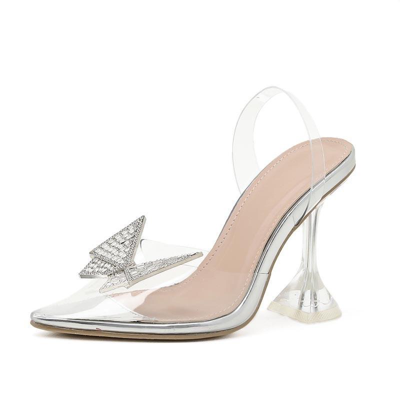 Transparent High Heel Sandals With Rhinestone Butterfly Wings