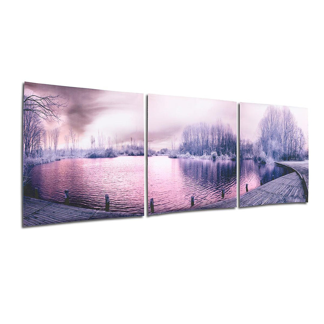 3Pcs Canvas Print Paintings Purple Lake Landscape Oil Painting Wall Decorative Printing Art Picture Frameless Home Office Decoration