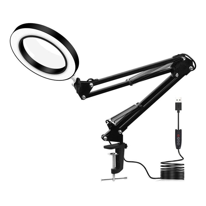 NEWACALOX Flexible Desk Magnifier 5X USB LED Magnifying Glass 3 Colors Illuminated Magnifier Lamp Loupe Reading Rework Soldering Magnifier