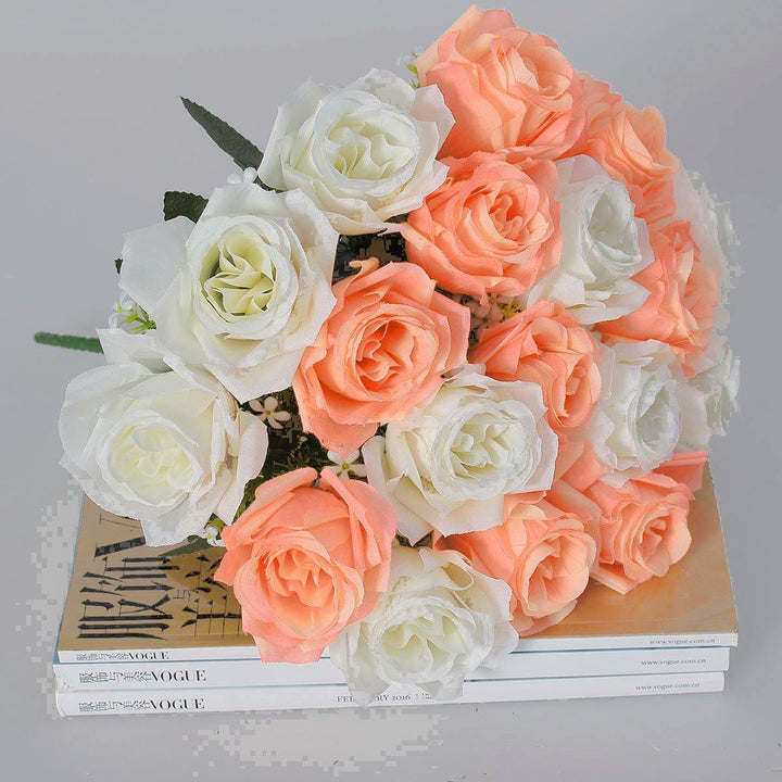 18 Head / Bouquet 15'' Artificial Silk Roses Flowers Bridal Home Wedding Decor Supplies