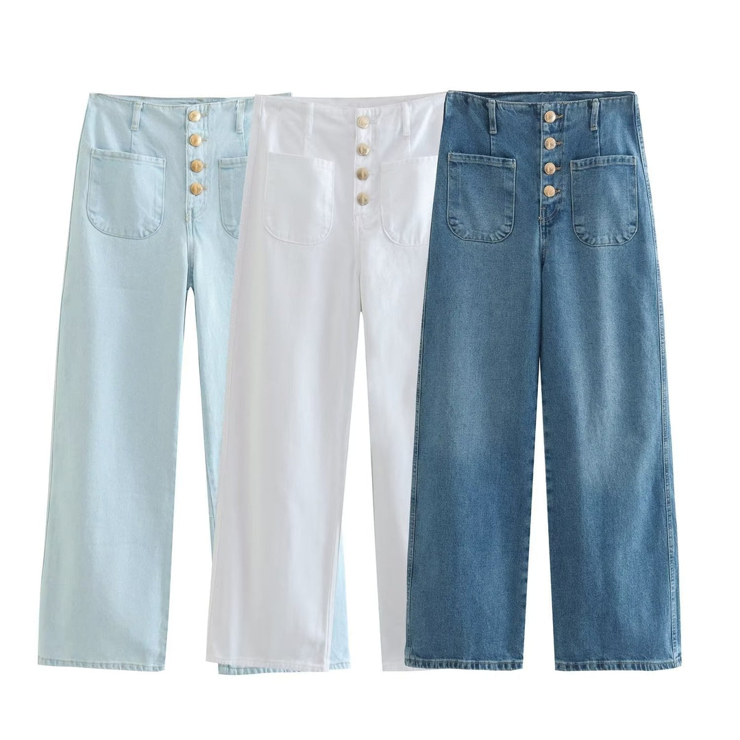 European Style High-waisted Baggy Wide-leg Capri Jeans