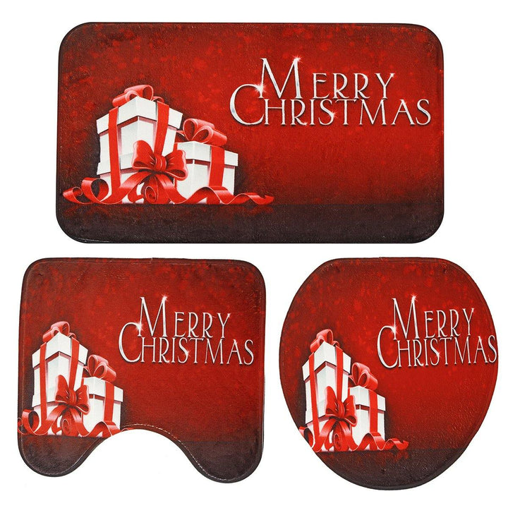 3PCS Christmas Home Decoration Santa Snowman Bathroom Toilet Seat Covers Mat Set - MRSLM