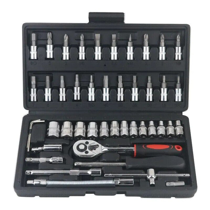 Complete 46-Piece 1/4" Socket Set with Ratchet & Wrench Combo ‚Äì Professional Auto Mechanic Tool Kit