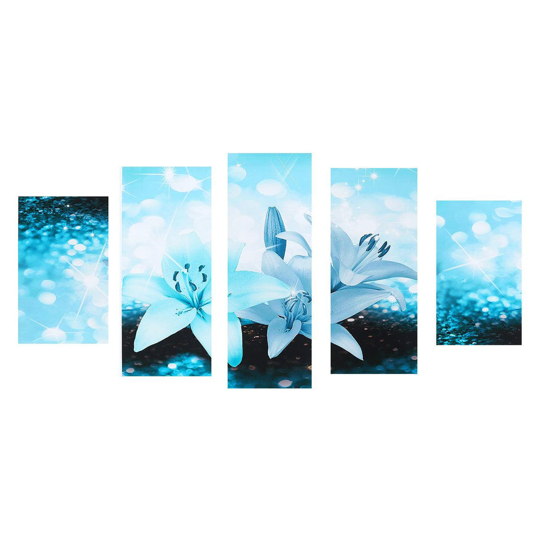 5 pcs Combination Blue Lily Flower Spray Painting Printing Sofa Wall Painting Canvas Home Office Wall Decoration