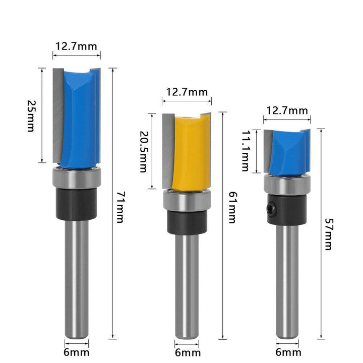 1/4inch/6mm Shank Flush Trim Router Bit Pattern Bit Top Bottom Bearing Blade Template Wood Milling Cutter Carpenter - MRSLM