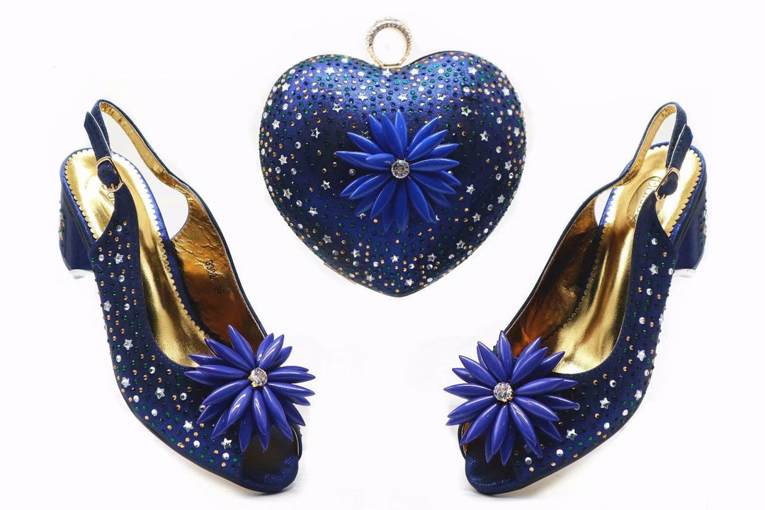 Large Size Women's Shoes Short Heel Fish Mouth Sandals With Heart-shaped Diamond Bag