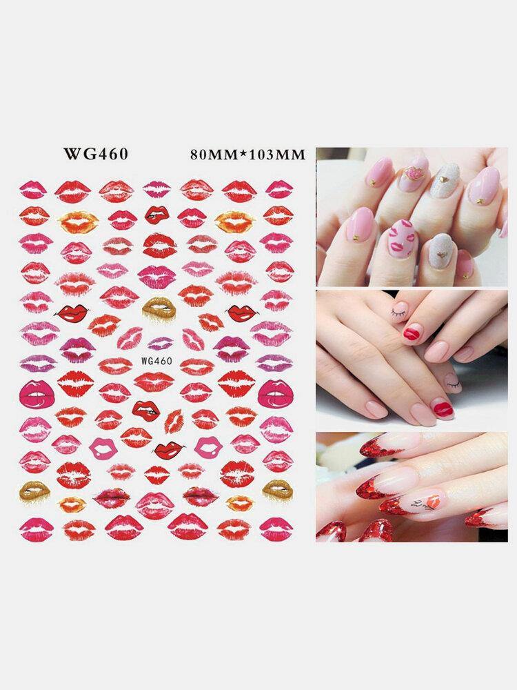 3D Nail Art Stickers Heart Colorful Red Lip Nail Transfer Decals Valentine's Day Tips - MRSLM