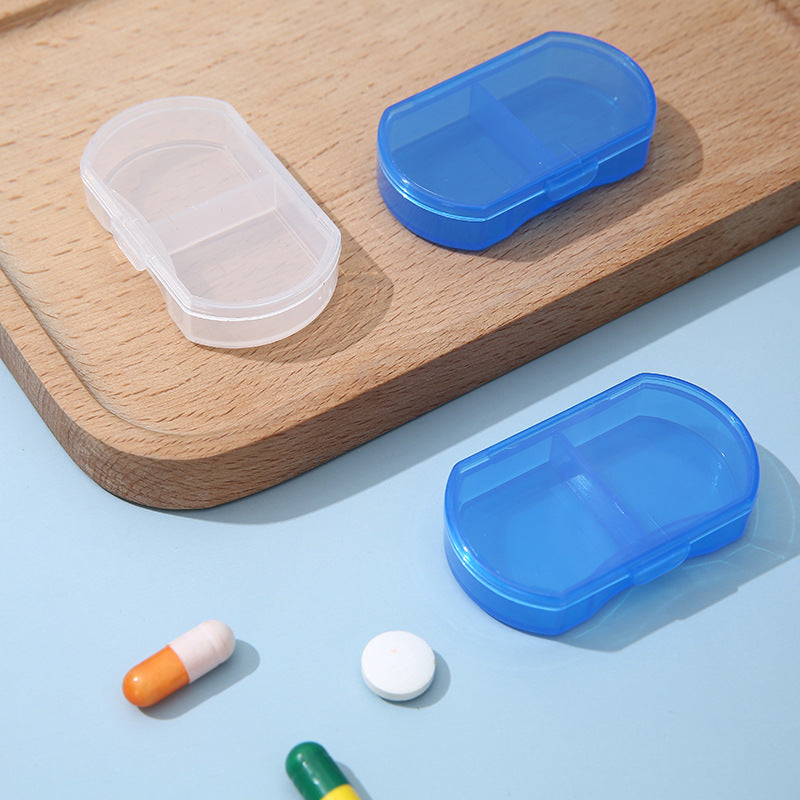 Pill Medicine Box - Portable 2-Grids Tablet Splitter & Storage Organizer