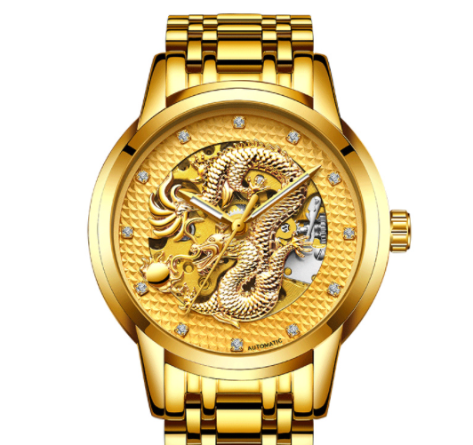 Fully Automatic Skeleton Waterproof Luminous Atmospheric Gold Business Dragon Watch