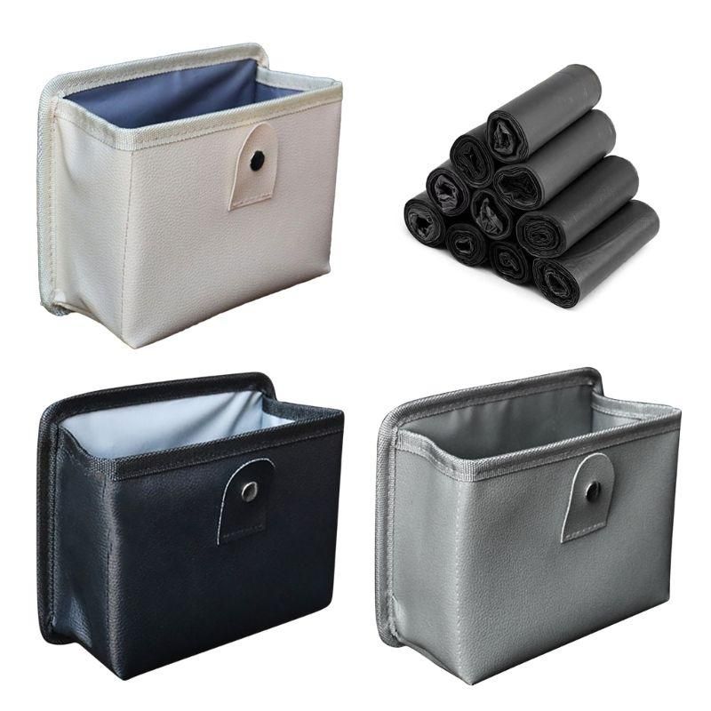 Luxury Leather Car Trash Bag with Organizer