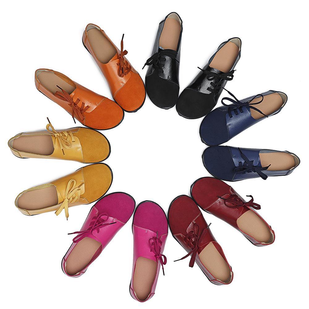 Plus size Women Lace Up Leather Flats Soft Casual Shoes