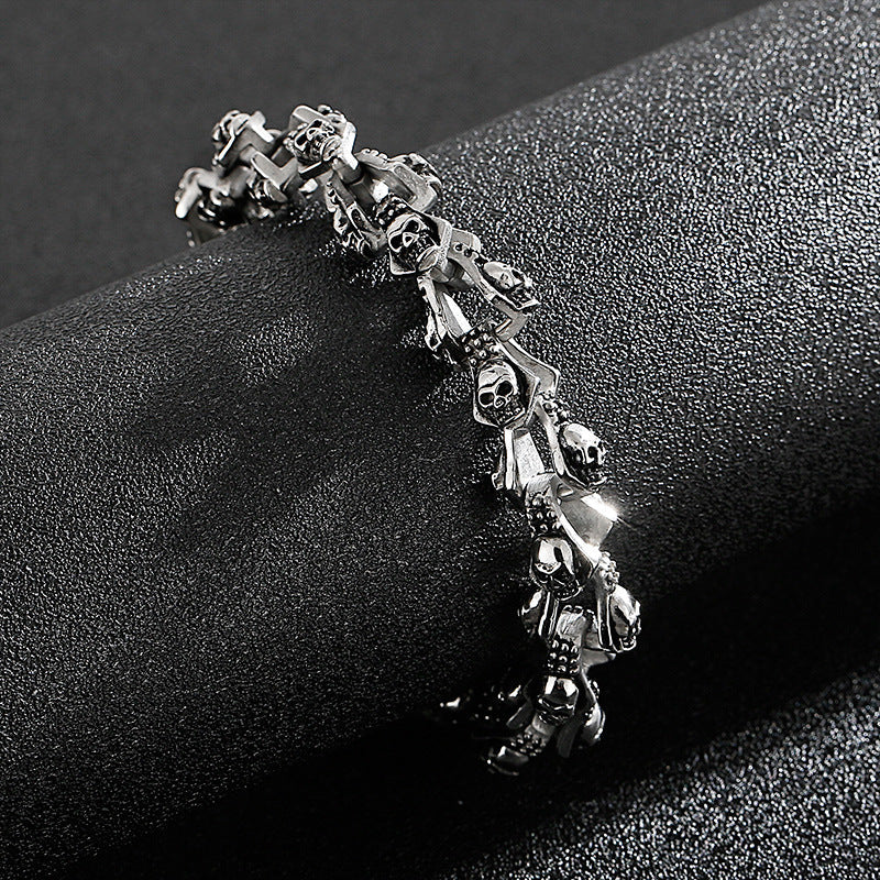 Stylish And Personalized Blackened Stainless Steel Skeleton Bracelet