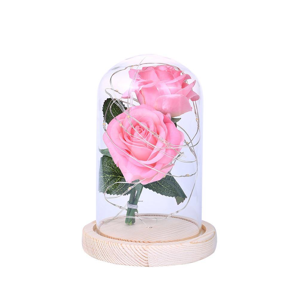 Romantic Immortal Flower Micro Landscape Rose Simulation Glass Shade Led Llight