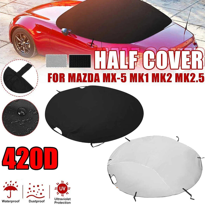 420D Waterproof Half Car Cover ‚Äì UV Protection, Dustproof Silver/Black Top for Mazda MX-5