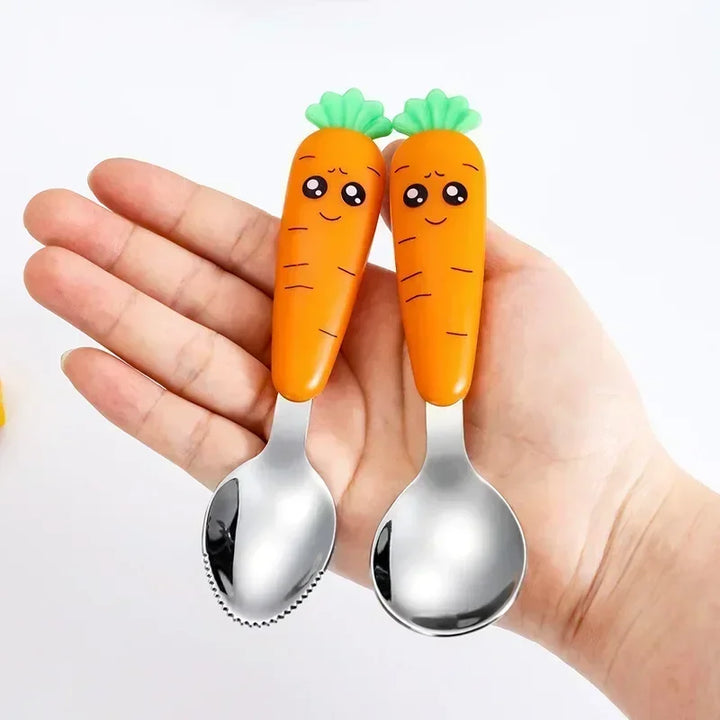 Toddler Stainless Steel Utensils with Carrot Handle - Baby Fork and Spoons Set