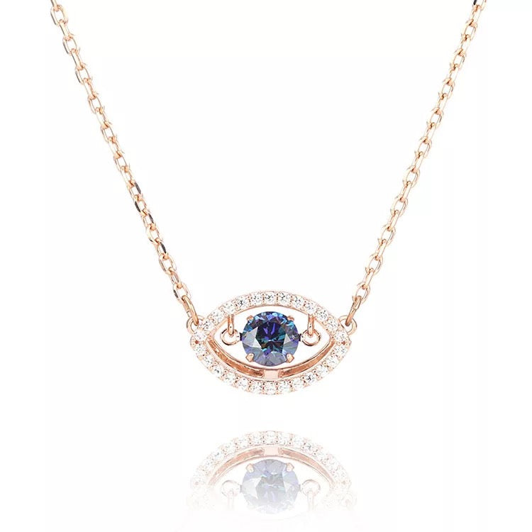 Lucky Blue Eyes Tear Rose Gold Necklace