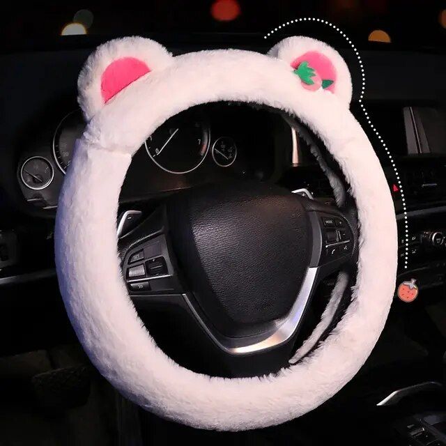 Pink Cat Ears Plush Steering Wheel Cover