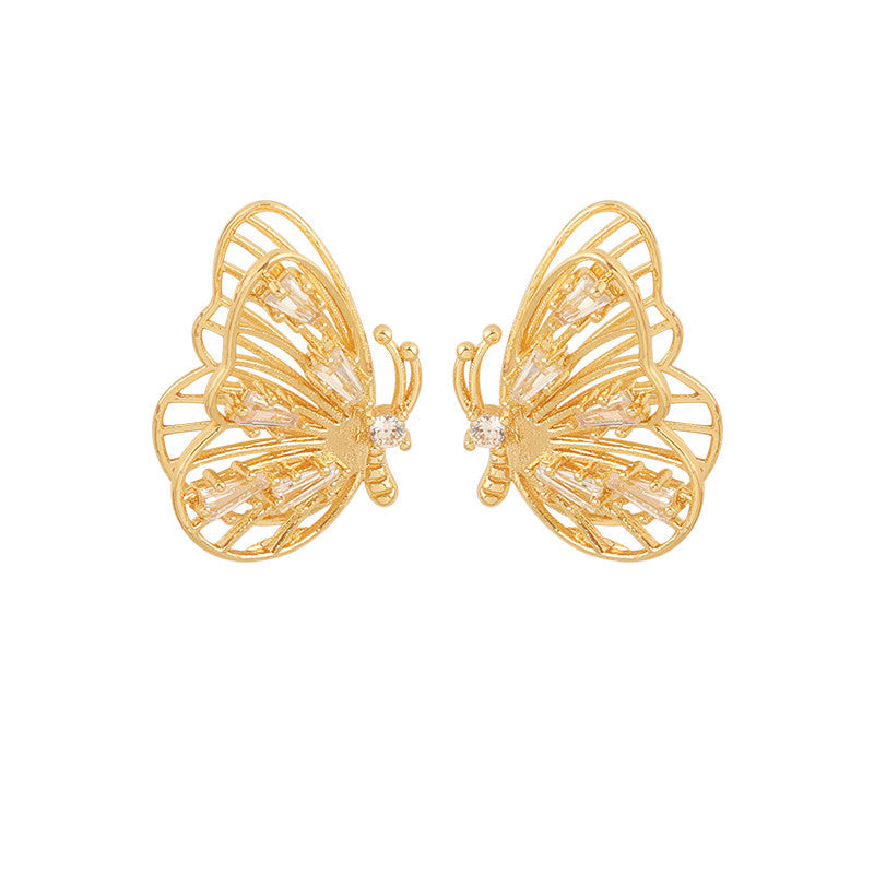 Temperament Simple Vintage Three-dimensional Butterfly Earrings Female