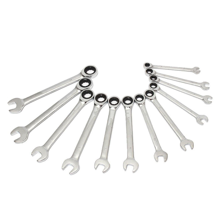 12Pcs 6-19mm Ratchet Wrench Set Ratcheting Spanner Car Repair Tool DIY Open Ring