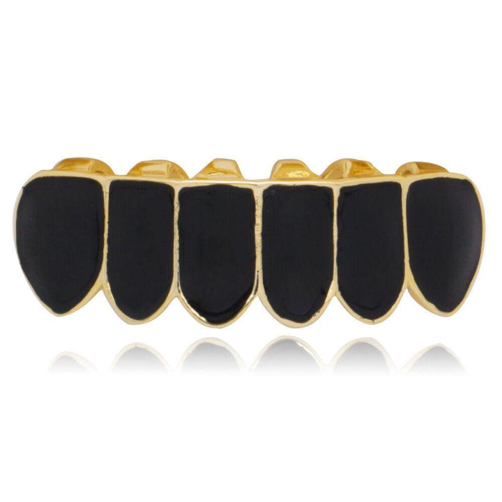 Punk Black Matte Braces Hiphop Grillz Gold Plated Dentures Set Teeth Jewelry - MRSLM